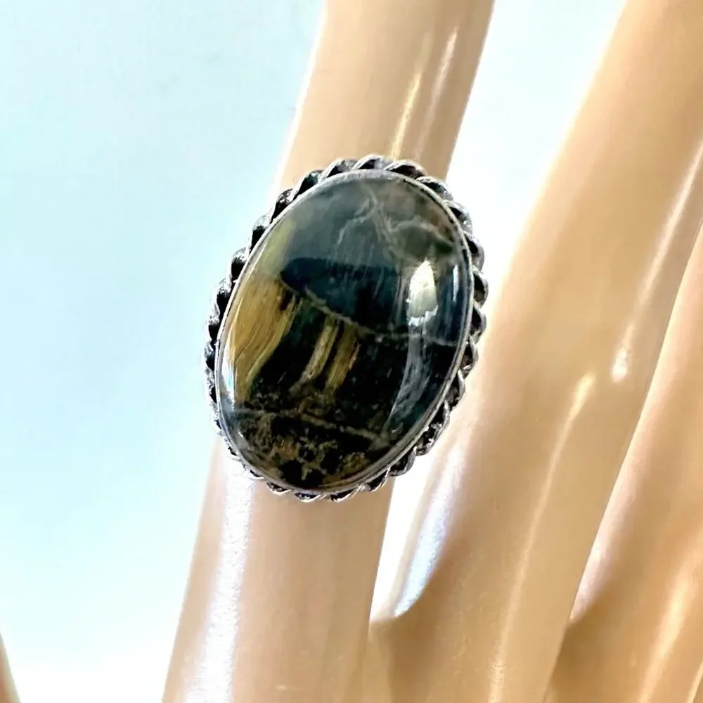 Beautiful cherry creek, Jasper gemstone ring stamp 95 silver plated adjustable‎ - Picture 2 of 6